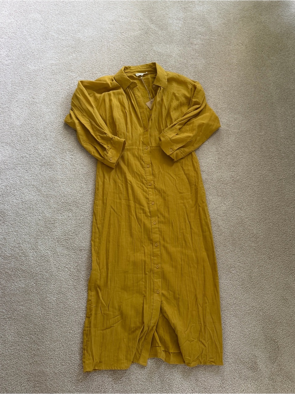 Cotton Mustard Button-Front Shirt Dress
